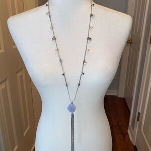 White House Black Market Silver Necklace with Gray Accents and blue stone